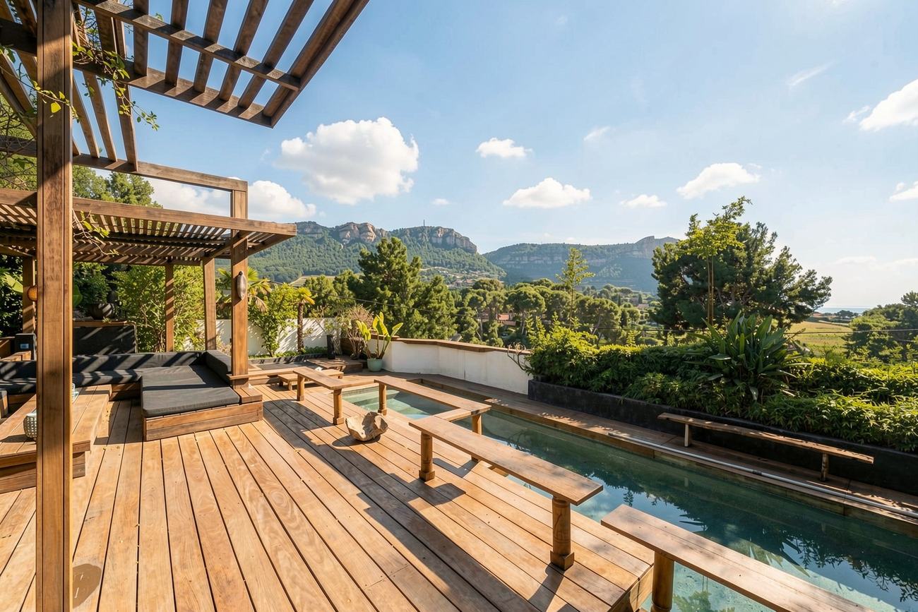 Terrasse en bois et piscine
